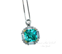Cushion Cut Green Paraiba Necklace - Paraiba Pendant Paraiba Jewelry Green Tourmaline Necklace - 18KGP @ Sterling Silver Square Green #973