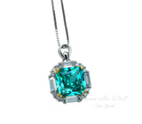 Cushion Cut Green Paraiba Necklace - Paraiba Pendant Paraiba Jewelry Green Tourmaline Necklace - 18KGP @ Sterling Silver Square Green #973