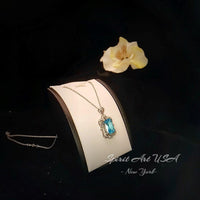 Blue Topaz Necklace Baguette Cut 18K @ Sterling Silver Large 10 Ct Rectangle Blue Topaz Pendant Gemstone Halo Solitaire Blue Topaz #803