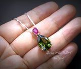 Teardrop Peridot Necklace - Tiny Ruby Teardrop Cut August Birthstone Jewelry - Large 5 Ct Lab Created Green Peridot Pendant #718