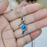 Round Blue Topaz Necklace - Sterling Silver Swirl Bow Infinity 2 CT Blue Topaz Pendant - White Gold coated November Birthstone #470
