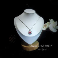 Square Scissor Cut Ruby Necklace - Red Ruby Pendant White gold @ Sterling Silver - July Birthstone Adjustable Chain - Red Ruby Pendant #302
