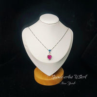Pink Sapphire Double Heart Necklace - 18kgp @ sterling Silver Pink Fuchsia Sapphire Jewelry Pendant White gold coated #659