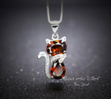 Spessartite Garnet Necklace - 18KGP @ Sterling Silver - Gemstone Kitty Cat Pendant - Pet lover gift - Kitten Garnet Jewelry #212
