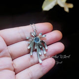 Sterling Silver Aquamarine Necklace - Firework Aquamarine Pendant - White Gold Plated Sterling Silver - March Birthstone #705