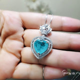 Large Heart Blue Paraiba Tourmaline Necklace - 7 CT Blue Gemstone Jewelry - White Gold Sterling Silver Royal Crown Jewelry #799