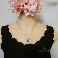 Emerald Butterfly Necklace Large Green Emerald Pendant Sterling Silver White Gold Coated 4 CT Green Lab Emerald Gemstone Jewelry #964