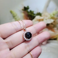 Black Onyx Necklace Rose Gold Coated Sterling Silver made, Black Gemstone Pendant Sunflower Princess Diana Style Root Chakra Healing 236