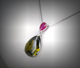 Teardrop Peridot Necklace - Tiny Ruby Teardrop Cut August Birthstone Jewelry - Large 5 Ct Lab Created Green Peridot Pendant #718