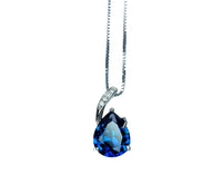 Teardrop Blue Sapphire Necklace - Solitaire Pear Cut 3.5CT - 18KGP @ Sterling Silver - Simple Large Blue Sapphire Pendant #925