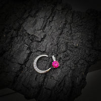 Crescent Moon Ruby Necklace full 925 Sterling Silver Two Pendant One Necklace July Birthstone adjustable chain #226