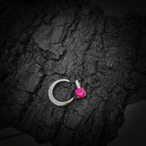 Crescent Moon Ruby Necklace full 925 Sterling Silver Two Pendant One Necklace July Birthstone adjustable chain #226