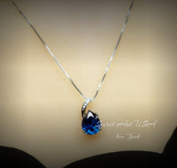 Teardrop Blue Sapphire Necklace - Solitaire Pear Cut 3.5CT - 18KGP @ Sterling Silver - Simple Large Blue Sapphire Pendant #925