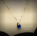 Teardrop Blue Sapphire Necklace - Solitaire Pear Cut 3.5CT - 18KGP @ Sterling Silver - Simple Large Blue Sapphire Pendant #925