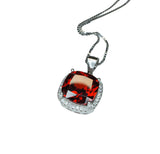 Spessartite Garnet Necklace 5CT Large Square Garnet Pendant - 18kgp Sterling Silver Solitaire Red Orange Garnet Jewelry lab created gem #441