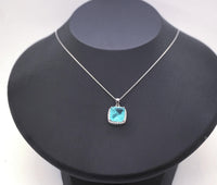 Large 10mm Paraiba Necklace - Sterling Silver cushion Square 6 CT Blue Paraiba Tourmaline Pendant #477