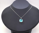Large 10mm Paraiba Necklace - Sterling Silver cushion Square 6 CT Blue Paraiba Tourmaline Pendant #477