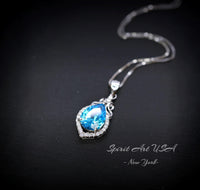 Blue Topaz Necklace - Sterling Silver Halo Pendant - Dainty November Birthstone Jewelry Yellow gold Rose gold adjustable Chain 269