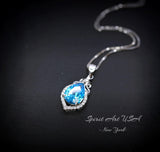 Blue Topaz Necklace - Sterling Silver Halo Pendant - Dainty November Birthstone Jewelry Yellow gold Rose gold adjustable Chain 269