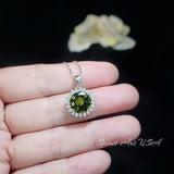 Large Round Peridot Necklace - Sterling Silver Halo 10 mm 4 CT Princess Diana Style Peridot #143