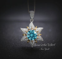 Gemstone Star Blue Aquamarine Necklace - 18KGP Sterling Silver - 6 Point Star Pendant - 2CT Hexagram Blue Aquamarine Jewelry #880