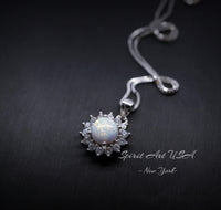 Opal Necklace - Princess Diana Necklace - Solitaire White Fire Opal Full Sterling Silver #001