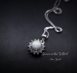 Opal Necklace - Princess Diana Necklace - Solitaire White Fire Opal Full Sterling Silver #001