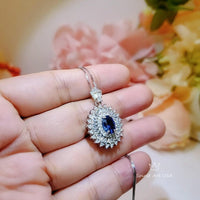 Life Spiral Blue Sapphire Necklace, White Gold Coated Sterling Silver, Triple Gemstone Blue Sapphire Pendant Royal Whirl Jewelry #843