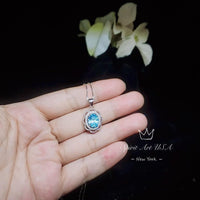 Blue Aquamarine Necklace Silver - March Birthstone - Life Of Flower -Halo Solitaire 2.2 CT - Blue Aquamarine Jewelry #478