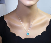 Large 10mm Paraiba Necklace - Sterling Silver cushion Square 6 CT Blue Paraiba Tourmaline Pendant #477
