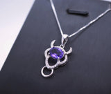 Natural Amethyst Necklace Sterling Silver 1.5 CT Sim Diamond 14k White Gold Coated Buffalo Bull Ox Purple Pendant February Birthstone 1020