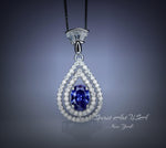 Tanzanite Necklace - December Birthstone - 18kgp @ Sterling Silver - Double Halo Lab Created Tanzanite Pendant Jewelry #435