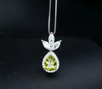 Genuine Peridot Necklace - Natural Green Peridot Pendant - 18KGP @ Sterling Silver - August Birthstone - Three Petal Gemstone Jewelry #465
