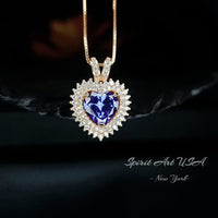 Tanzanite Heart Necklace - 18KGP @ Sterling Silver - Double Halo Heart Tanzanite Pendant - December Birthstone #578
