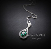 8mm Round Emerald Necklace - 18KGP @ Sterling Silver Teardrop Green Emerald Pendant - May Birthstone #334