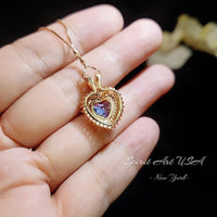 Tanzanite Heart Necklace - 18KGP @ Sterling Silver - Double Halo Heart Tanzanite Pendant - December Birthstone #578
