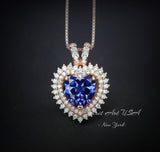 Tanzanite Heart Necklace - 18KGP @ Sterling Silver - Double Halo Heart Tanzanite Pendant - December Birthstone #578