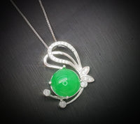 Green Jade Necklace - Sterling Silver Gemstone Butterfly Pendant 18KGP Jade Jewelry #450