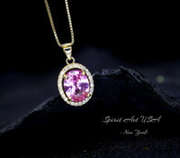 Pink Tourmaline Necklace Solitaire Pendant, October Birthstone Jewelry, 18K Gold Plated Sterling Silver, Adjustable Chain Gift for Her #198