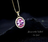 Pink Tourmaline Necklace Solitaire Pendant, October Birthstone Jewelry, 18K Gold Plated Sterling Silver, Adjustable Chain Gift for Her #198