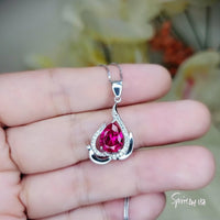 Large Ruby Necklace , High Quality Red Ruby Jewelry, Full 925 Silver Box Chain Peach Fruit Style Halo Ruby Pendant 1057