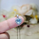 Tiny Blue Aquamarine Necklace, Gemstone Heart Sky Blue Gemstone Pendant , Sterling Silver White Gold plated Tiny Aquamarine Jewelry 057