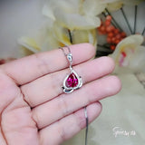 Large Ruby Necklace , High Quality Red Ruby Jewelry, Full 925 Silver Box Chain Peach Fruit Style Halo Ruby Pendant 1057