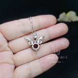 Deer Antler Garnet Necklace - Sterling Silver 8mm Round Cut 2 Ct Garnet Pendant - January Birthstone #341