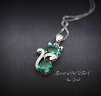 Cat Emerald necklace, Gemstone Kitty Cat Emerald Pendant, Sterling Silver Pet Cat lover gift Kitten Jewelry #217