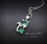 Cat Emerald necklace, Gemstone Kitty Cat Emerald Pendant, Sterling Silver Pet Cat lover gift Kitten Jewelry #217