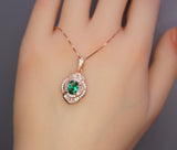 Double Halo Gemstone Rose Gold Emerald Necklace Sterling Silver Flower of Life 1 ct Green Gemstone Pendant Dainty Emerald Pendant #370