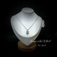 Green Paraiba Necklace - Double Halo - Paraiba Tourmaline Pendant - 18kgp @ Sterling Silver White Gold Oval Cut Paraiba Jewelry #516