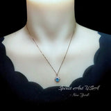 Bloom-style Blue Topaz Necklace, Rose Gold Overlay, Sterling Silver, Artistic Tiny Pendant #191