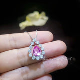 Pink Tourmaline Necklace - Dainty Pink Tourmaline Pendant - Gemstone Rounded Halo Teardrop Halo Pink Tourmaline Jewelry #970